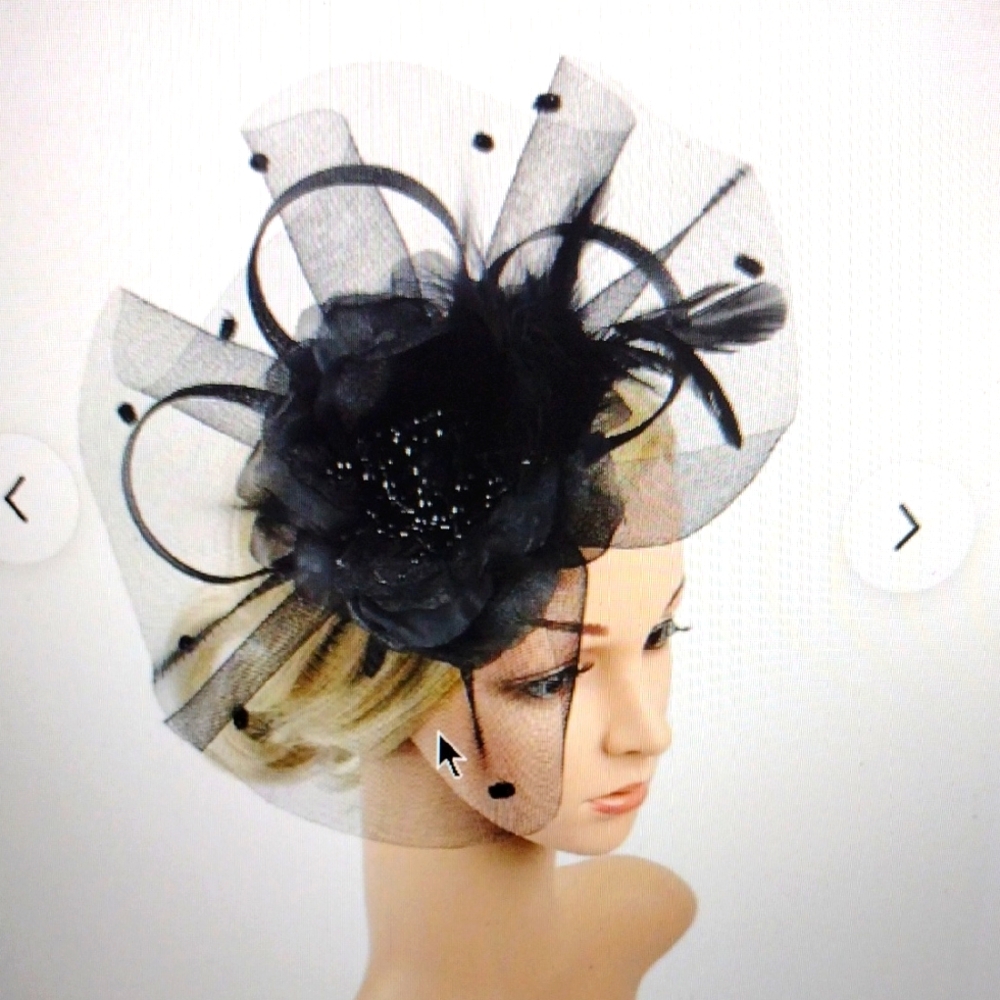 Feather Flower Black Mesh Hairhoop Headpiece, Fascinators Cocktail Headwear
